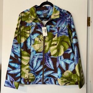 NWT Chico's Additions full zip jacket Women’s Size 3 palm passion Minor Tropical